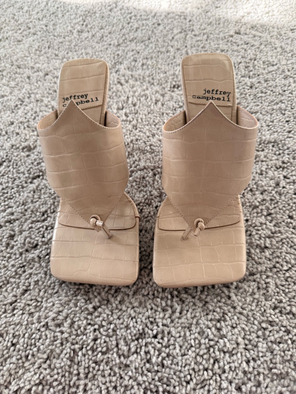 Jeffrey Campbell Nude Croc-Embossed Square-Toe Slide Mules